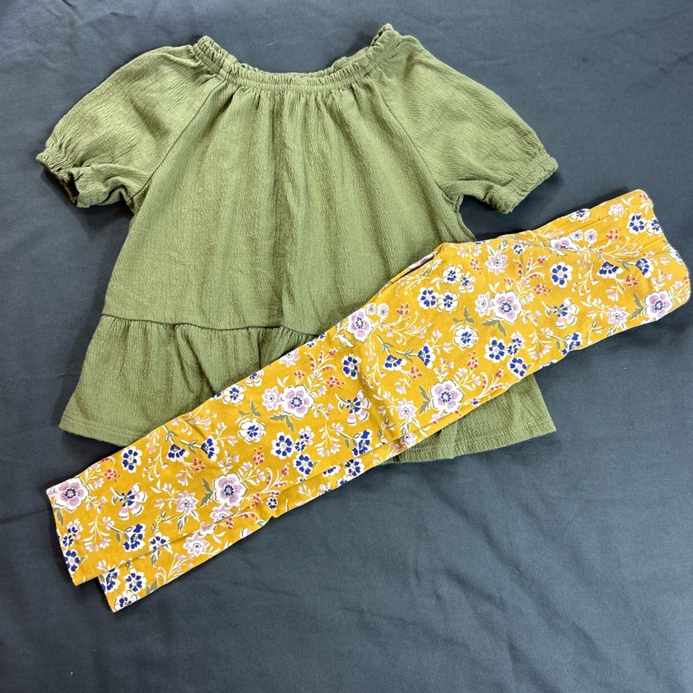 NWOT Green Top and Yellow Floral Pants Set from Carters